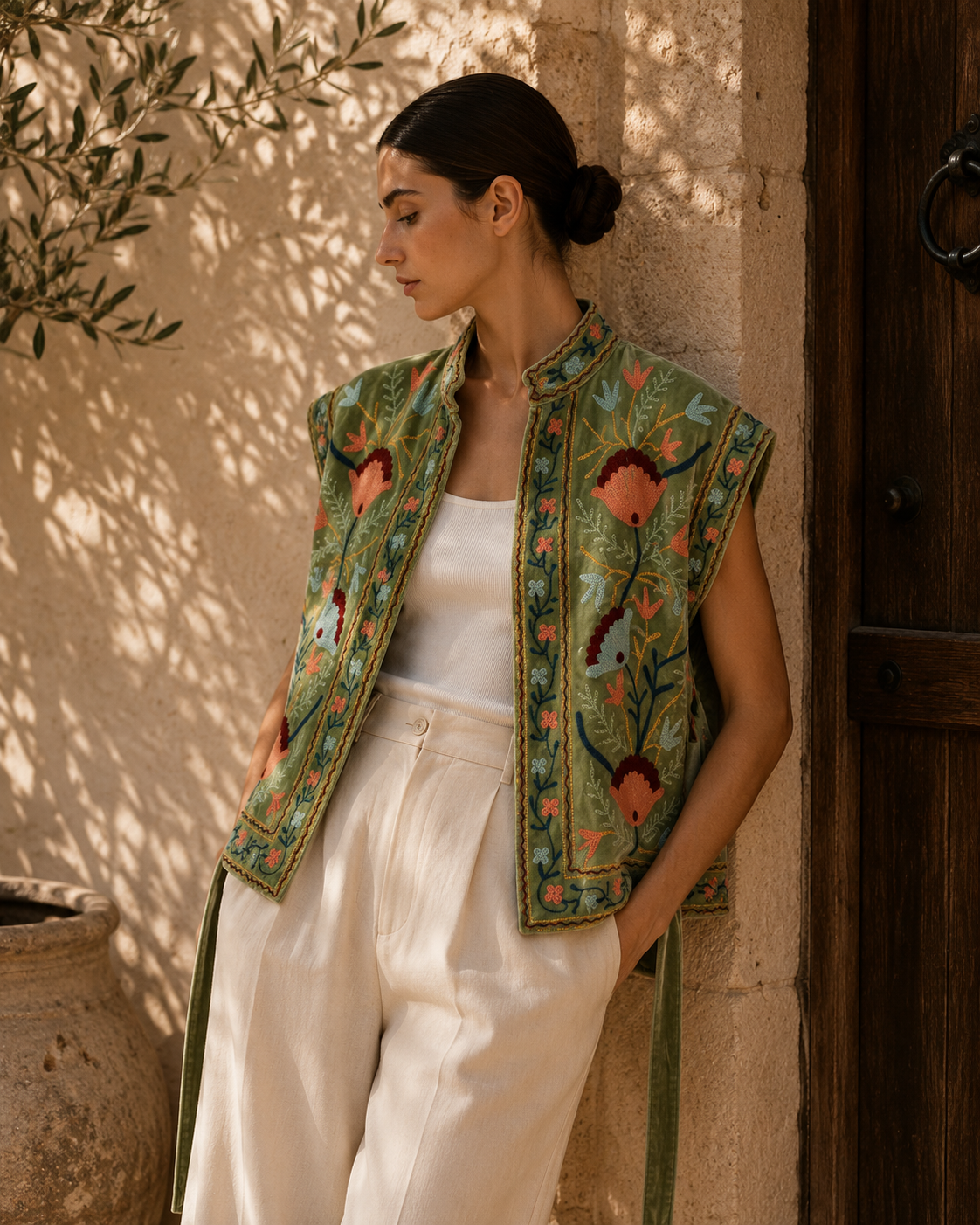 Salvia Suzani Embroidered Vest