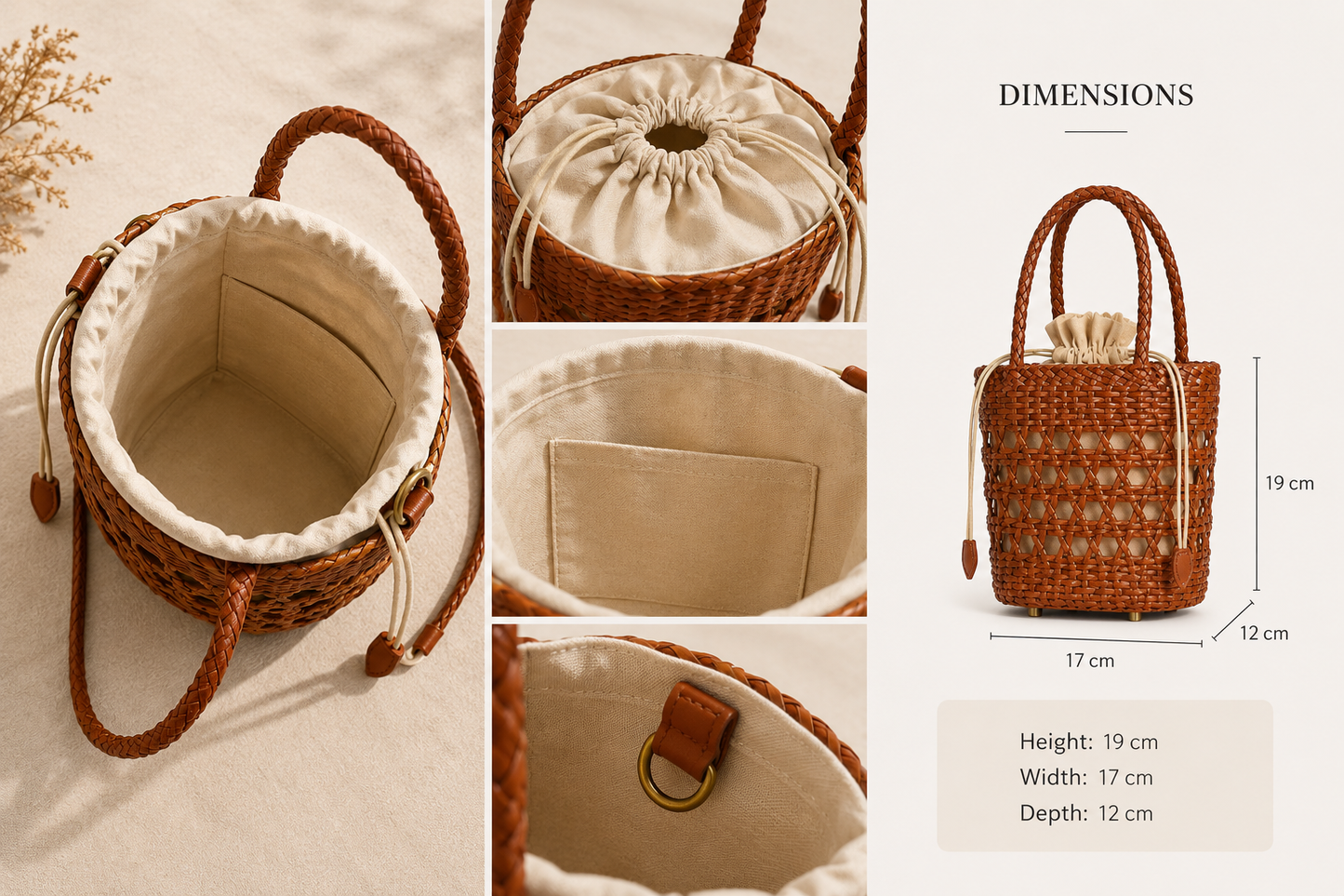 Formentera Woven Leather Bucket Bag