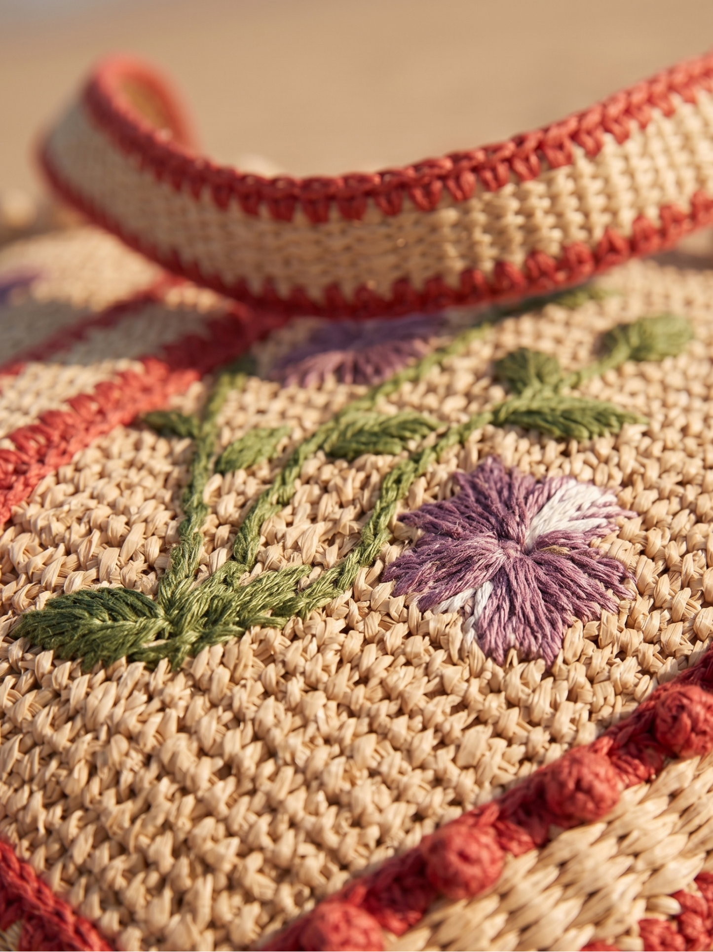 Riviera Embroidered Raffia Tote