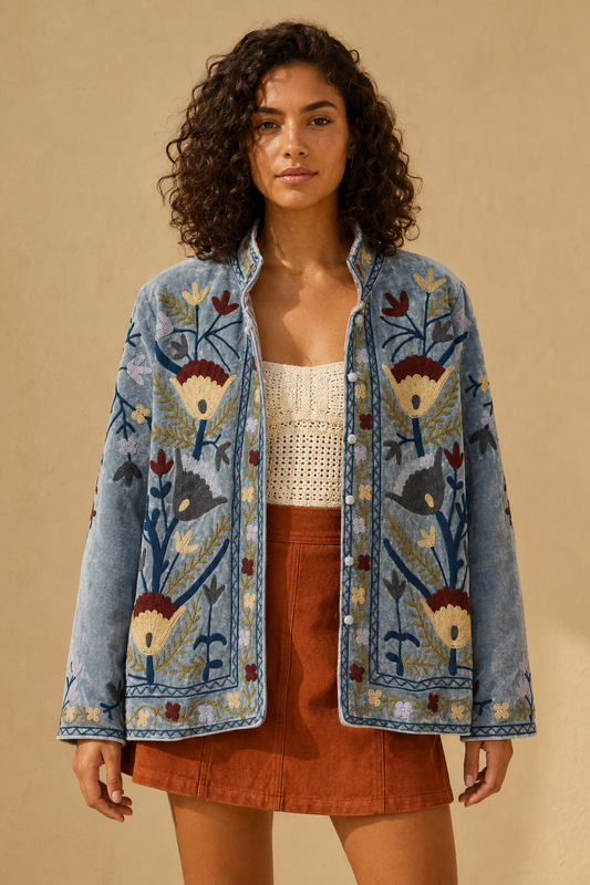 Perla Gris Suzani Embroidered Jacket