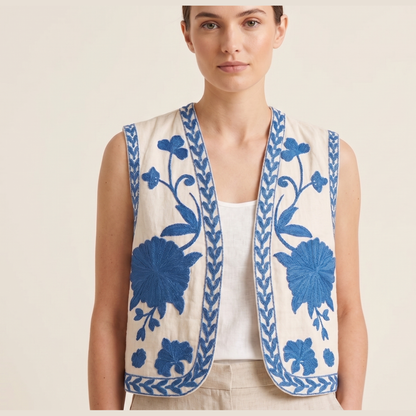 Azulejo Floral Embroidered Vest