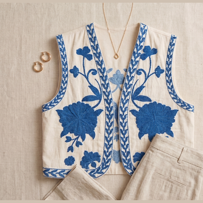 Azulejo Floral Embroidered Vest