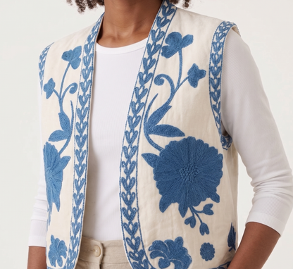 Azulejo Floral Embroidered Vest