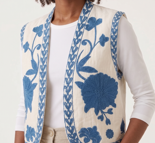 Azulejo Floral Embroidered Vest