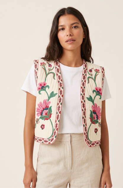 Azulejo Floral Embroidered Vest