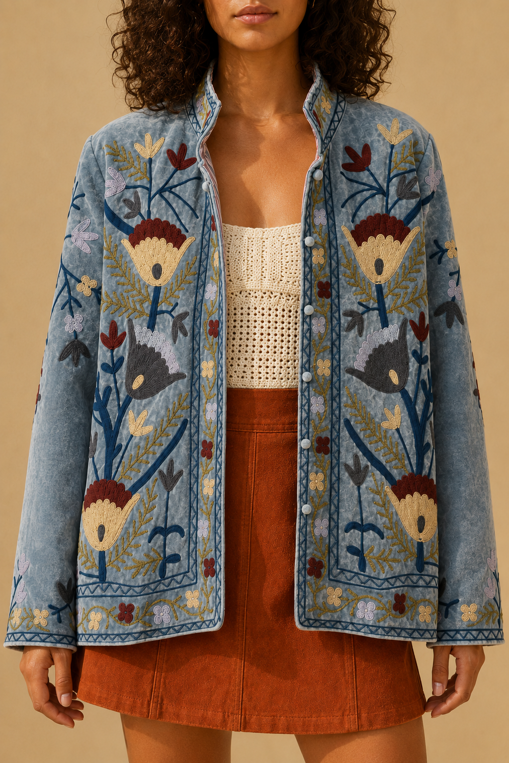 Perla Gris Suzani Embroidered Jacket