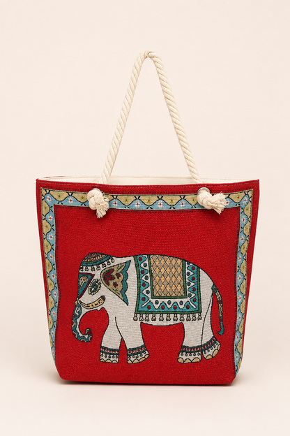 Marrakesh Elephant Embroidered Tote Bag