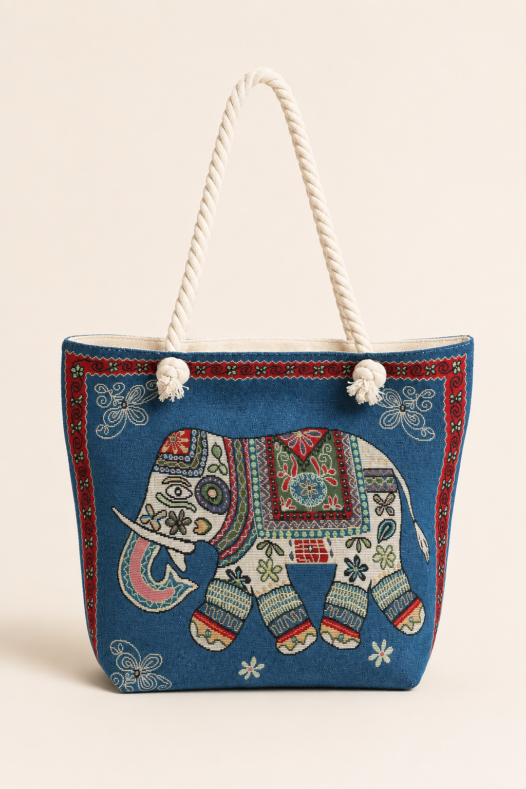 Marrakesh Elephant Embroidered Tote Bag