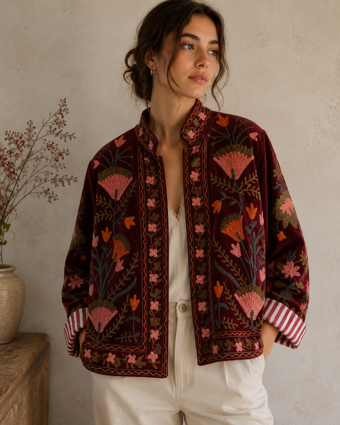 Granate Suzani Embroidered Jacket