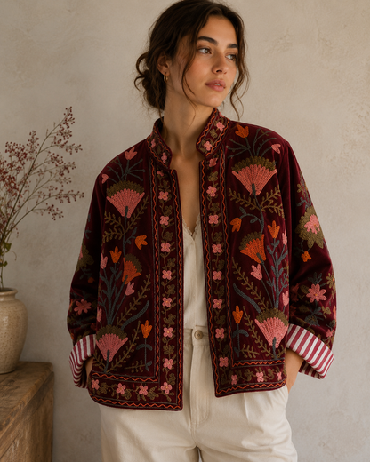 Granate Suzani Embroidered Jacket