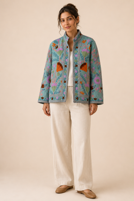 Menta Suzani Embroidered Jacket