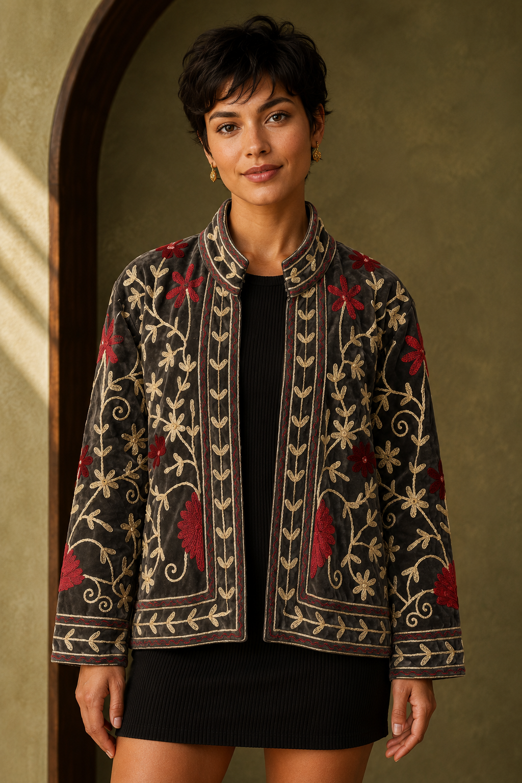 Grafito Floral Embroidered Jacket