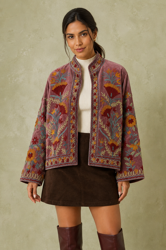 Borgoña Kashmiri Embroidered Jacket