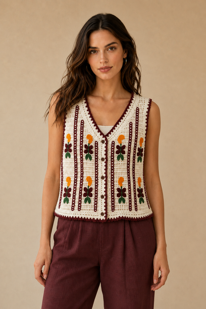 Granada Embroidered Crochet Vest