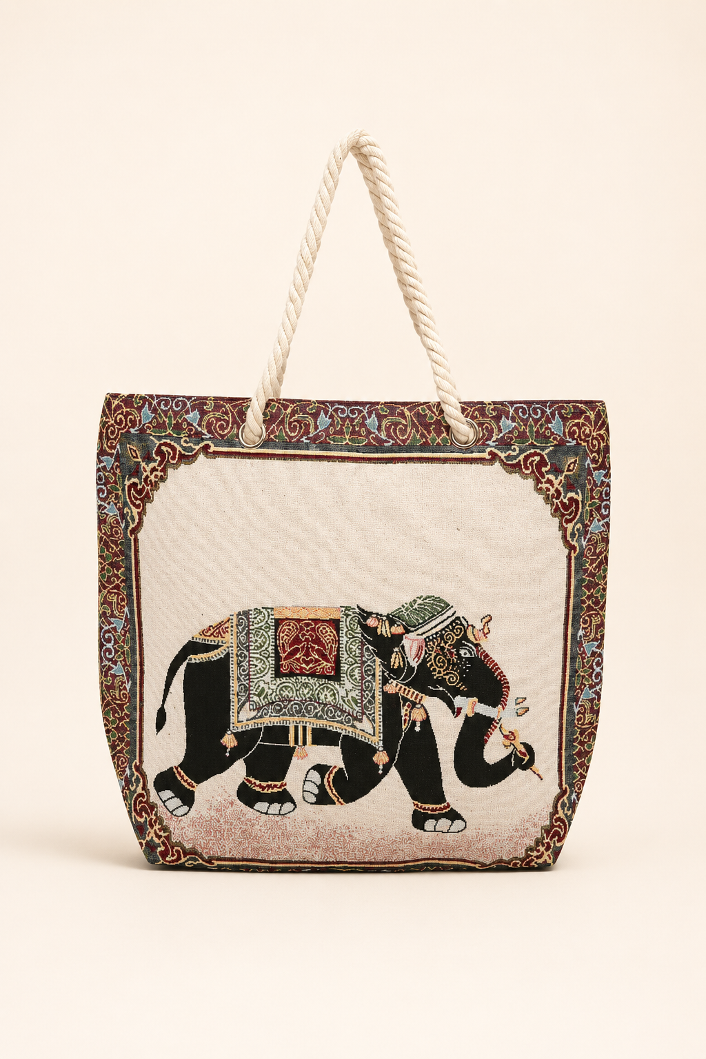 Marrakesh Elephant Embroidered Tote Bag