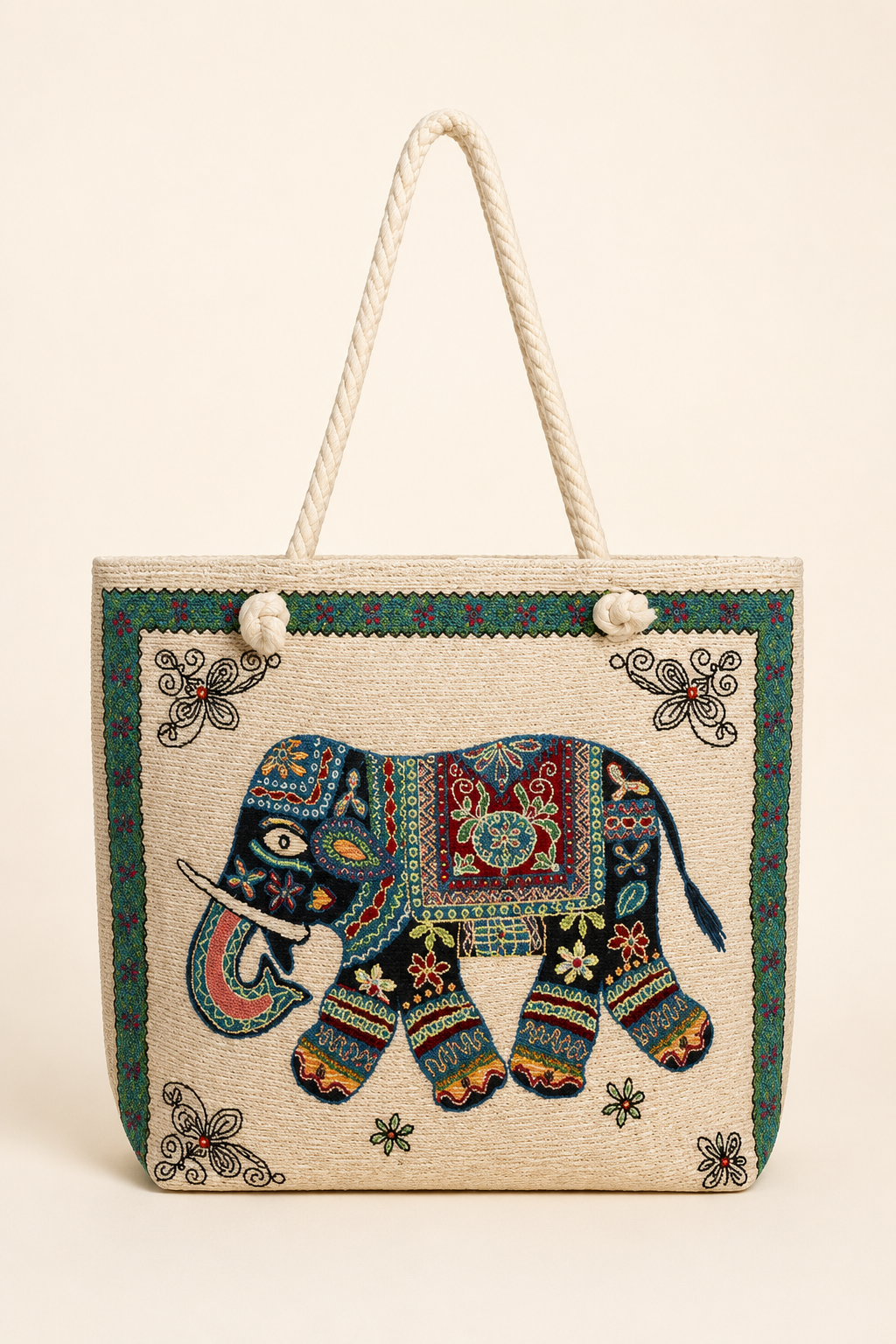 Marrakesh Elephant Embroidered Tote Bag