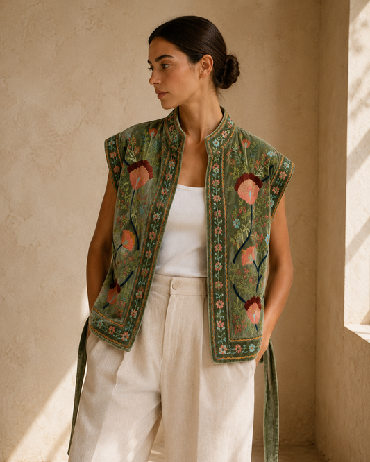 Salvia Suzani Embroidered Vest