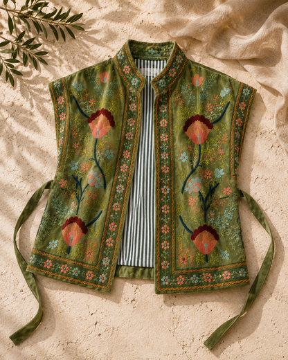 Salvia Suzani Embroidered Vest