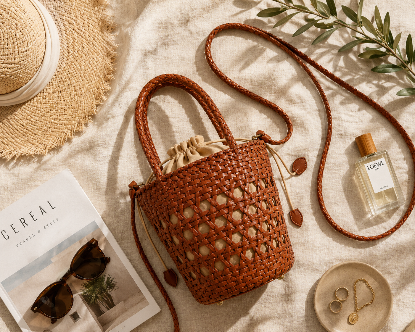 Formentera Woven Leather Bucket Bag