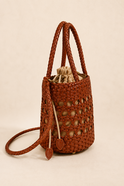 Formentera Woven Leather Bucket Bag