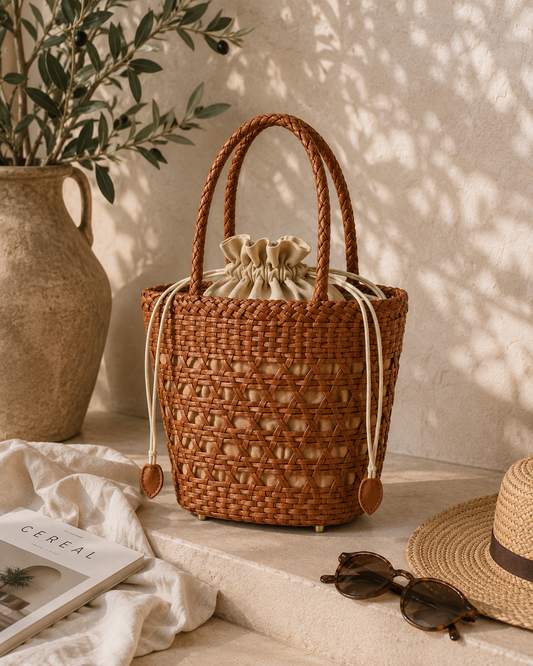 Formentera Woven Leather Bucket Bag
