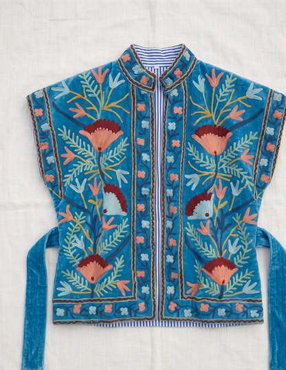 Indigo Suzani Velvet Vest