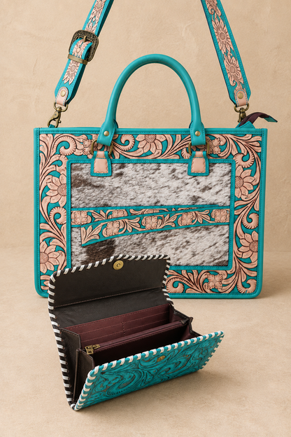 Turquesa Bordado Tote Set