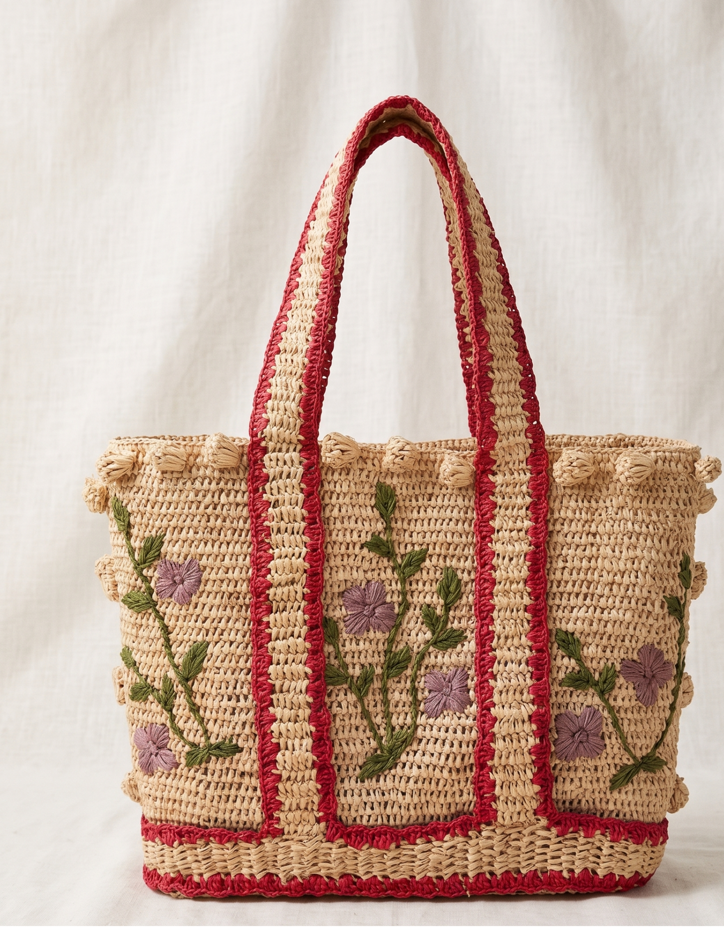 Riviera Embroidered Raffia Tote